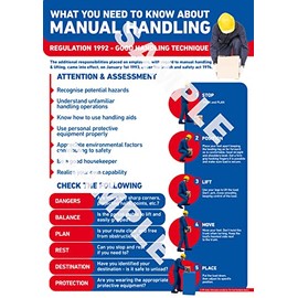 Manual Handling Safety Poster A4 LAMINATED Workplace Heath & Safety Sign