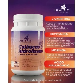 Colágeno Hidrolizado Lumivit Sabor Maracuyá 1 Bote 1.2 Kg Con Moringa + L-carnitina + Acido Hialuronico + Espirulina + Probióticos + Prebióticos I End