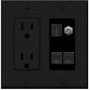 Wallplate City 1 Port HD Coax 2 CAT6 Ethernet Wall Plate + Power Outlet [ BLACK ]