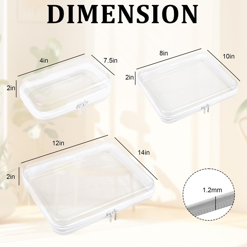2 Pcs Clear Hard Shell Zipper Case, Portable Clear Zipper