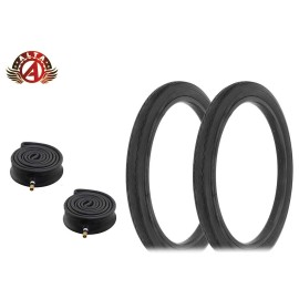 ALTA PAIR OF BLACK SMOOTH BICYCLE ALTA TIRES W/HEAVYDUTY TUBE IN 20X2.125 SLICK TREAD