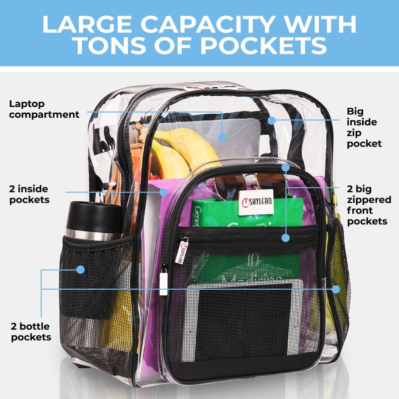 Clear Backpack Heavy Duty has TSA Lock, 2-Way Zipper. PVC