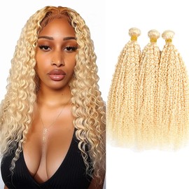 Blonde Kinky Curly Bundles Human Hair 8 10 12 Inch Brazilian 613 Bundles Human Hair Extension