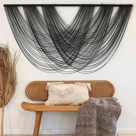 Flber Macrame Wall Hanging Black 59.00" W x 31.00" L Boho Wall Decor Large Boho Yarn Tapestry Living Room Bedroom Home Wall Décor