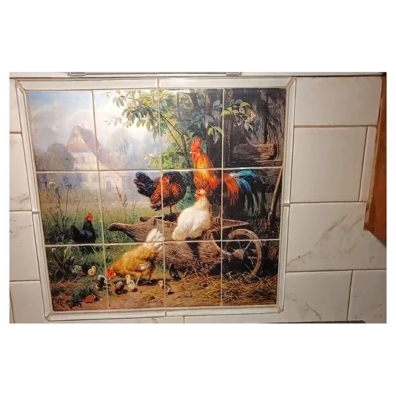 Farm Rooster Chickens by Carl Jutz Accent Tile Mural Kitchen