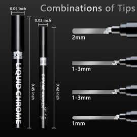 Renfio Silver Chrome Paint Markers, 4Pcs Silver Liquid Chrome Metallic Markers Mirror Repair Liquid Metallic Resin Pen for Epoxy Resin Repairing Model Painting Resin DIY Craft Coloring (1-3mm)