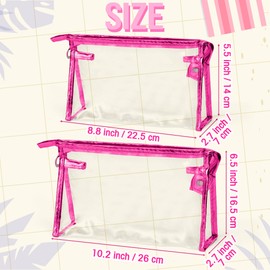 Y1tvei Clear Makeup Bag Set - 2Pcs Preppy Clear Cosmetic Travel Bag TSA Approved Large PVC Transparent Waterproof Plastic Sunscreen Pouch Beach Pool Summer Toiletry Organizer for Women(Rose Red)