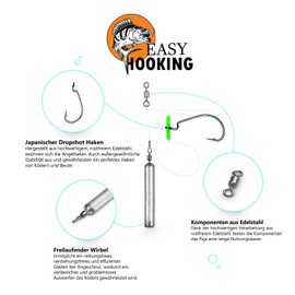 EASYHOOKING Drop Shot Rig Set 11-Piece - 5 Pre-Made Dropshot Rigs + 5 Replacement Hooks + 1 Practical Hook Board (#1/0, 7 g)