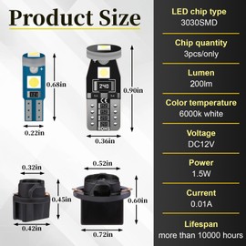 Sixzoo 40 PCS T10 T5 LED Bulbs, Instrument Cluster Bulbs, Dash Lights for Car Interior with Twist Socket, Gauge Cluster Indicator Lights, 37 74 73 2723 2721 T10 158 168 194 2825 Wedge Lamp