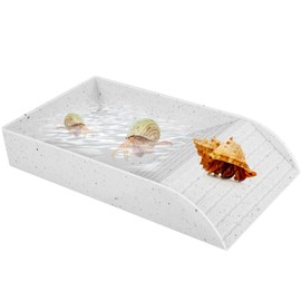 JETHMA Tortoise Water Dish, Tortoise Bath Dish, Anti Slip Reptile Pool Bowl with Ramp, Reptile Feeding Box Dish, Tortoise Water Bowl For Basking Feeding Bathing (White Small)