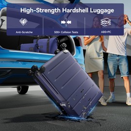 HOTEEL Luggage Set 3 Piece Expandable ABS+PC Hardshell Carry on Suitcase with Spinner Wheels & TSA Lock for Men and Women, Rolling Carry-on Suit Case for Plane, Travel, Business, Dark Blue(20in/DB/TB)