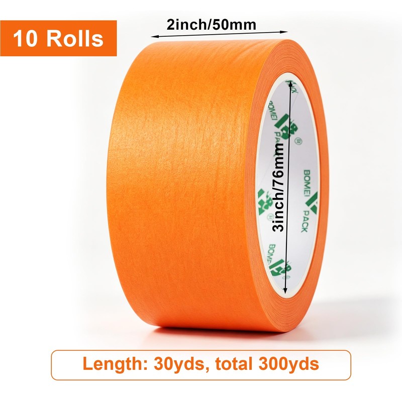 BOMEI PACK 10 Pack Orange Painters Tape, 2" x 30yds,