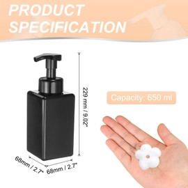 sourcing map 3PCS Square Empty Foam Pump Bottle, 450ml Travel Foam Soap Dispenser Empty Refillable Plastic Pump Bottle for Lash Shampoo, Hand Soap, Facial Lotion(7.6", Black)
