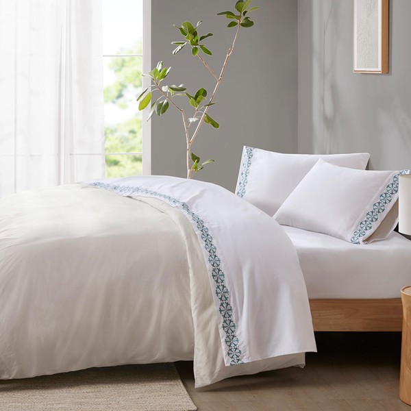 Madison Park Soft Brushed Microfiber Sheets Set, Elegant Embroidery Hem