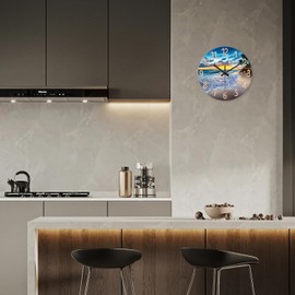 Glass Beach Wall Clocks Battery Operated 16 Inches or Larger Analog Wall Clock Silent Non Ticking Blue Wall Clock for Living Room
