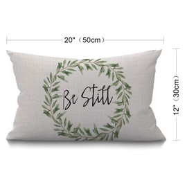 BGBDEIA Rustic Be Still Cushion Cover Farmhouse Green Olive Wreath leaves Decorations Pillow Cover Case for Sofa Couch Cotton Linen 30 x 50 cm 12x20 Inches