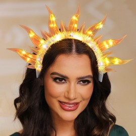 Handcess Luminous Flames Headband Festival LED Fire Crown Hair Band Luminous Costume Headband Party LED Hair Accessories for Women and Girls