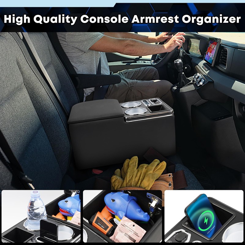 CEMOFE Upgraded Center Console, Wireless Charging Phone Holder & Cup