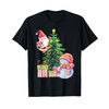 Santa and Snowman Cute Holiday Christmas Tree T-Shirt, Black