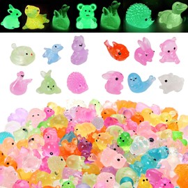 Awxfoo 150 Pcs Mini Resin Animal Set Glow-in-The-Dark Critters Ducks Swans Lizards Rabbits Seals Sea Lions Whales Glow-in-The-Dark Aquarium Fairytale Garden Bonsai Decoration Dollhouse Accessories