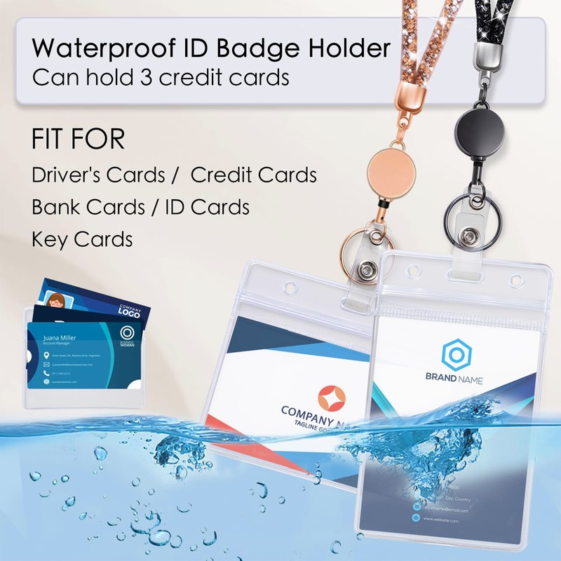 3 Pack Set Retractable ID Badge Holder with Bling Neck