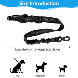 Dog Seat Belt, Adjustable Dog Car Harness Hook Latch and Seatbelt Buckle Heavy Duty Dogs Car Seat Belt with Anti Shock Elastic Nylon Bungee Buffer(Black)