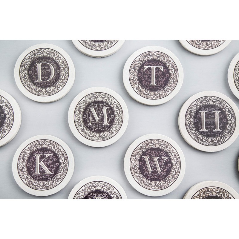 Thirstystone Absorbent Monogram Sandstone Coaster Set, Letter F