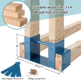 MOFEEZ Outdoor Firewood Log Storage Rack 2x4 Bracket Kit, Fireplace Wood Storage Holder, Adjustable to Any Length - Dark Blue, Two Bases