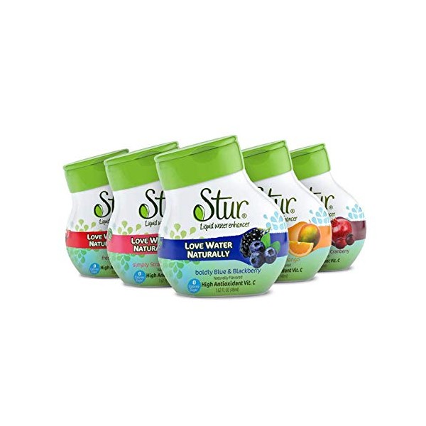 Stur - Classic Variety Pack, Natural Water Enhancer (5 Bottles, Makes 100 Flavored Waters) - Sugar Free, Zero Calories, Kosher, Keto Friendly Liquid Drink Mix Sweetened with Stevia