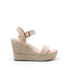 DREAM PAIRS - Sandalias de plataforma para mujer, cómodas alpargatas con punta abierta, sandalias de verano con hebilla y correa al tobillo, Todo desnudo, 23.5 cm
