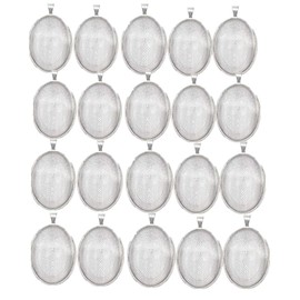 Ximkee 20pcs Oval Pendant Trays with Glass Cabochons, 20pcs Glass Dome Tiles Cabochon for DIY Jewelry Making (Antique, 22 * 30)