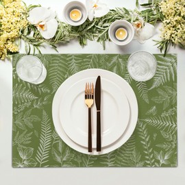 Spring Wild Fern Leaf Plants Placemats Set of 4, 12 x 18 Inch Green Place Mats Washable Kitchen Dining Linen Table Mats for Dining Table Kitchen Decoration
