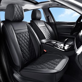 Huidasource Car Seat Covers Front Seats, Black Front Seat Cover for Cars, Faux Leather Automotive Car Seat Cushion Protector Universal Fit for Most Cars,Vans,Trucks, SUVs (Front Pair/Black)