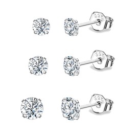Cubic Zirconia Stud Earrings Set of 3 Women Men Silver 925 3 Pairs Cubic Zirconia Earrings Set for 3 Pierced Ears, Cubic Zirconia, Cubic Zirconia