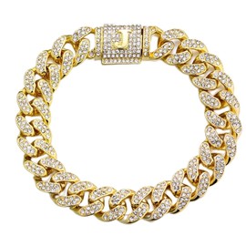 Halukakah Over 400 Diamonds 18K Real Gold/Platinum White Gold Plated Cuban Link Chain Bracelet for Men and Women Initial Bubble Letter Clasp - With Gift Box - For Your Loved Ones, Brass, No gemstone