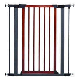 Steel Pet Gate w/ Textured Graphite Frame & Decorative Wood Door, 39H x 28-38W Inches