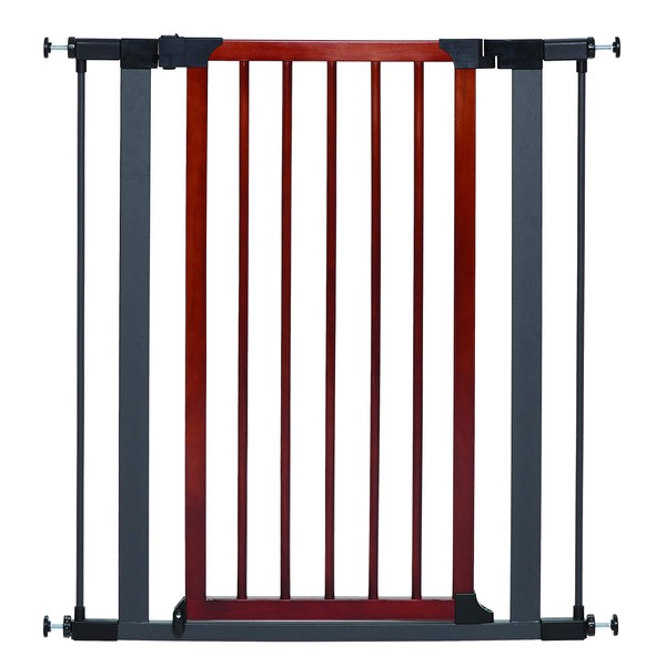 Steel Pet Gate w/ Textured Graphite Frame & Decorative Wood Door, 39H x 28-38W Inches