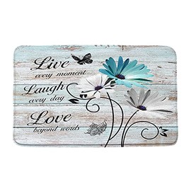 VPUPCN Farmhouse Floral Bath Mat Rustic Teal Daisy Bible Verse Inspirational Quotes Butterfly Country Wooden Board Turquoise Blue Microfiber Memory Foam Bathroom Rug Doormat Kitchen Toilet Floor Rug