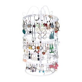 Qingsm 4-Layer Rotating 168-Hole Earring Holder, Musical Jewelry Box for Girls, Travel Jewelry Organizer - White