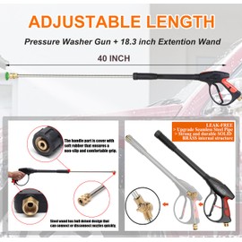 Pressure Washer Gun and Hose Kit, 4000PSI Power Washer Gun with 50FT Power Washer Hose & Extension Wand for Gas & Electric Pressure Washers,40 Inch Adjustable Length, M22 Fitting, 5 Spray Tips