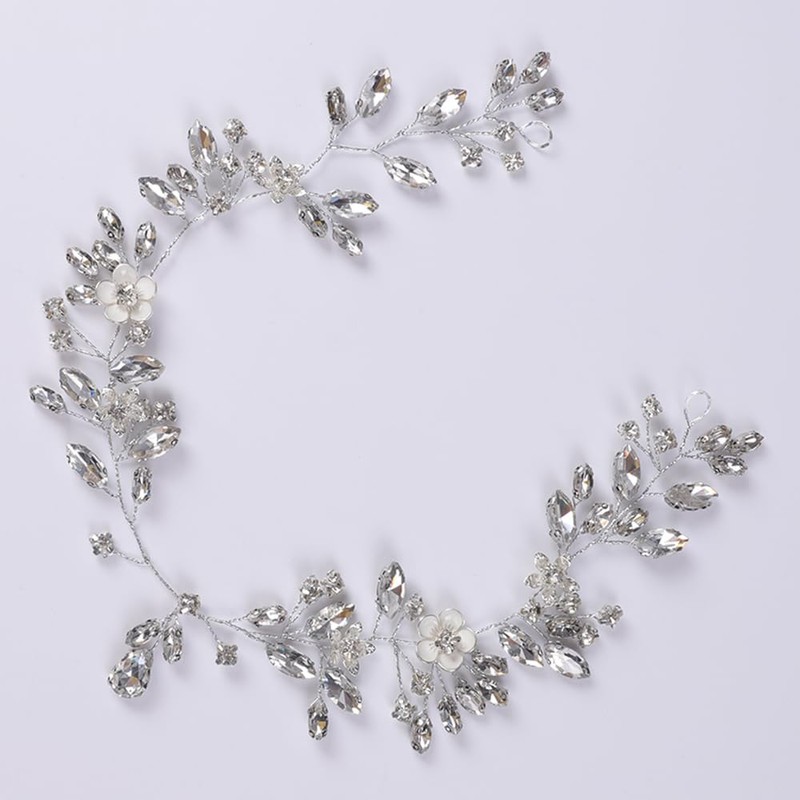 BERYUAN Women Girls Flower Crystal Rhinestone Hair Vine Silver Wedding