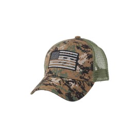 US American Flag Patch Tactical Style Mesh Trucker Baseball Cap Hat (One Size, Olive Camo)
