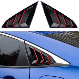 Thenice for 10th Gen Civic Rear Side Window Louvers Racing Style Triangular Window Glass Blinds for Honda Civic Sedan 2021 2020 2019 2018 2017 2016 -Piano Black with Red Trim