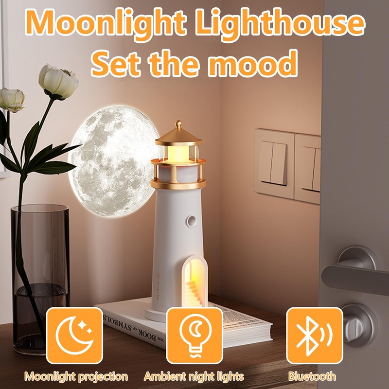 Aisny Lighthouse Decoration, Light House with LED Light, Moon Projection,