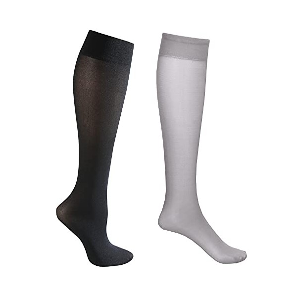 Moderate Compression 2 Pair Knee Highs - Wide Calf - Grey/Black