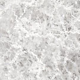 4oz Crinkle Cut Paper Shred Filler for Gift Baskets Boxes and Bags, White Shredded Paper Streamer for Gift Wrapping, Easter Christmas Wedding Birthday Party Decorations and Craft Supplies Void Fill