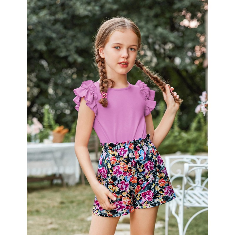 Arshiner Clothing Sets, Girls' Summer Plain T-Shirt with Shorts, Outfit,