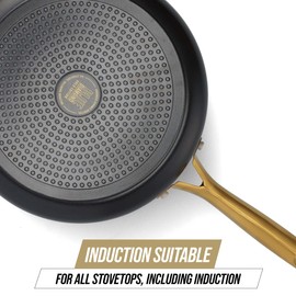 Blue Diamond 4QT Saute Pan with Lid, Non Toxic Induction PFAS-Free Diamond Ceramic Nonstick, Dishwasher & Oven Safe, Metal Utensil Safe, Gold Handle & Helper Handle, Jumbo Skillet, Glass Lid, Black