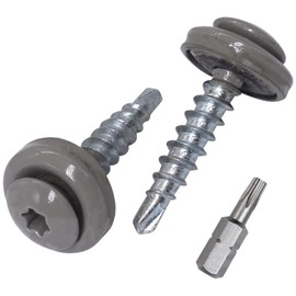 SKIR'CO Pack of 200 Roofing Screws 4.8 x 28 mm Painted Self-Drilling Screws with EPDM Washers, Torx Head (Grey Aluminium RAL 9007)