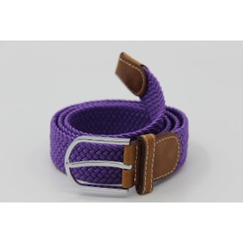 MESHIKAIER Pure Color Unisex Elastic Fabric Braided Stretch Belt Casual Men Women Waist Belt with PU Leather Buckle (Purple)